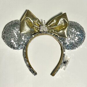 Silver Minnie Ears w/ Gold Bow and Castle